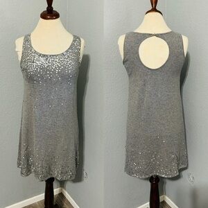 Twenty One Women Gray Sleeveless Round Neck Sequin Detail CutOut Back Dress Sz M